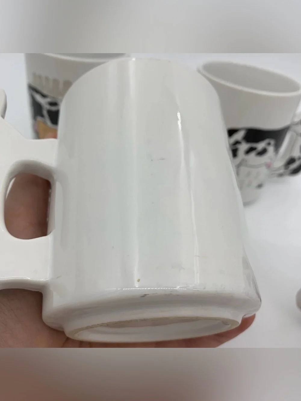 Vintage Enesco Cow Coffee Mug Cow-Shaped Handle FOUR {4} PIECE SET USED.